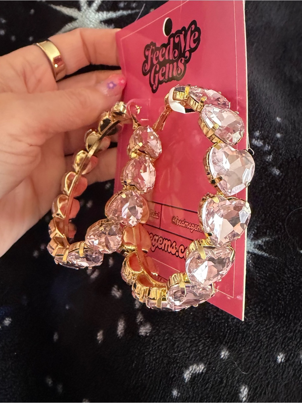 Feed me gems pink heart hoop earrings
